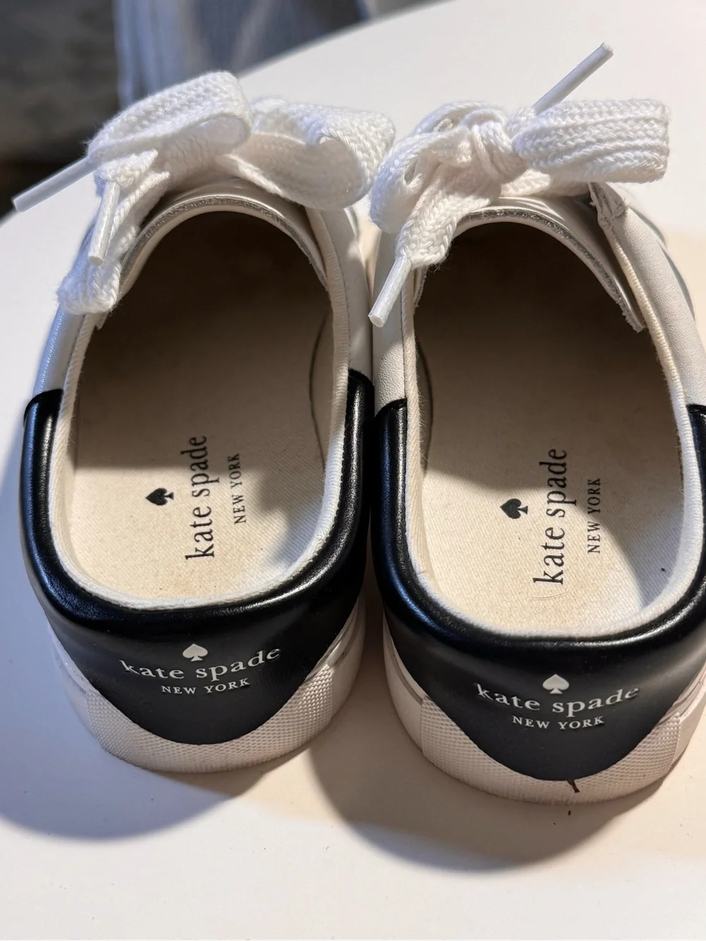 kate spade White Leather Sneakers with Black Heart Detail
